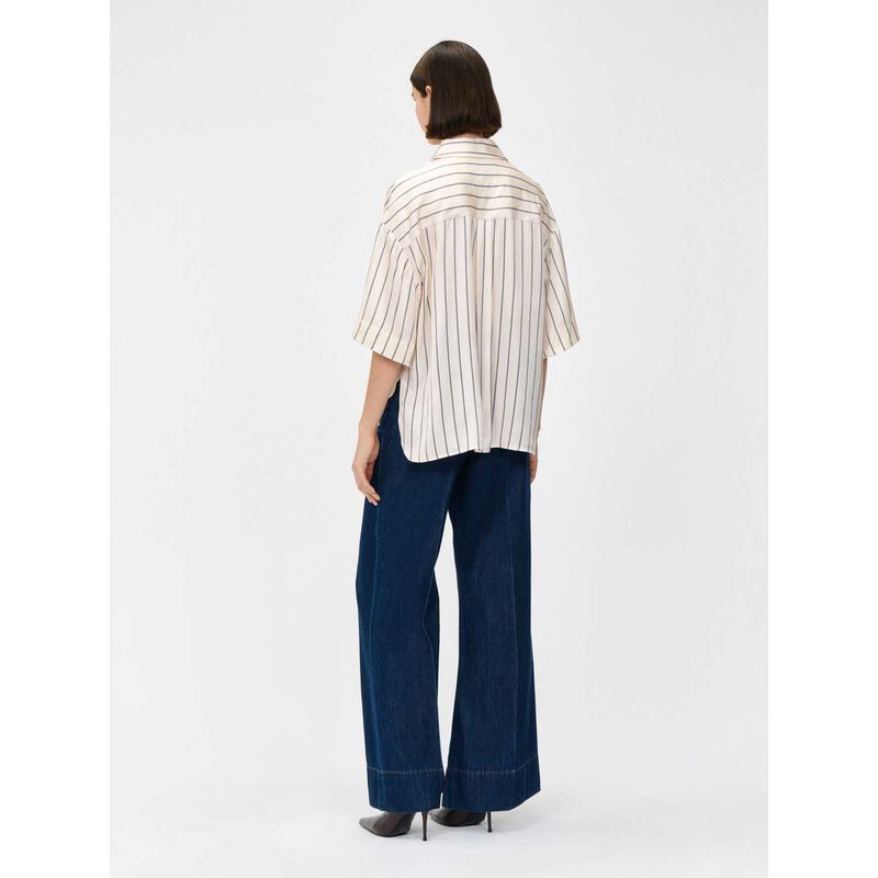 Veronika Maine Cream Stripe Pocketed Shirt image number 1